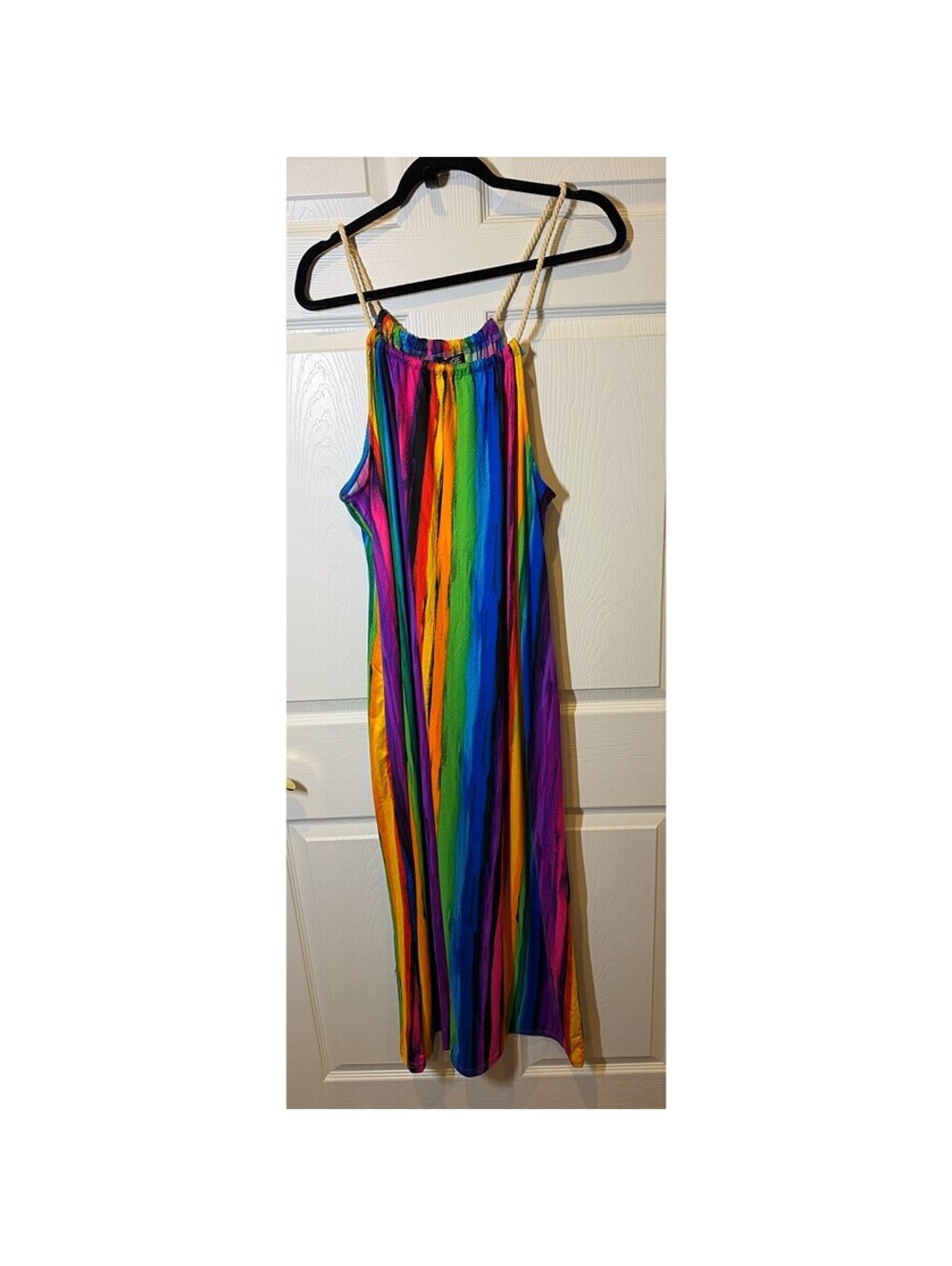 Plus Size Rainbow Stripe Sleeveless Maxi Dress